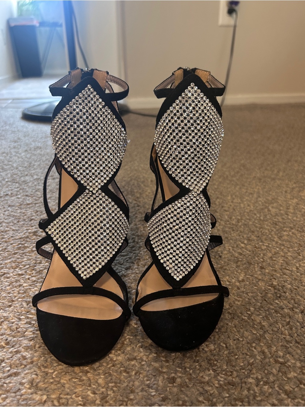 Zigi Soho black/rhinestone strappy heels. Size 6.5